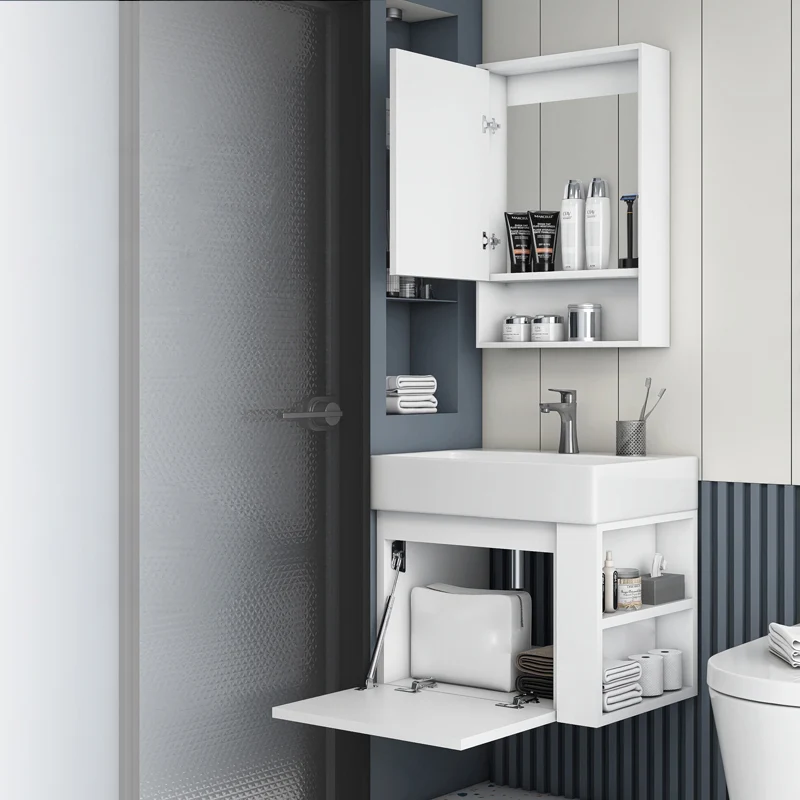 Tocador de baño rectangular para montaje en pared, juego de tocador individual de cerámica blanca Glam Clearhalo