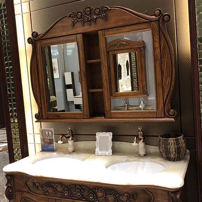 Tocador de baño tradicional, espejo de madera maciza incluido, mueble de tocador de baño Clearhalo
