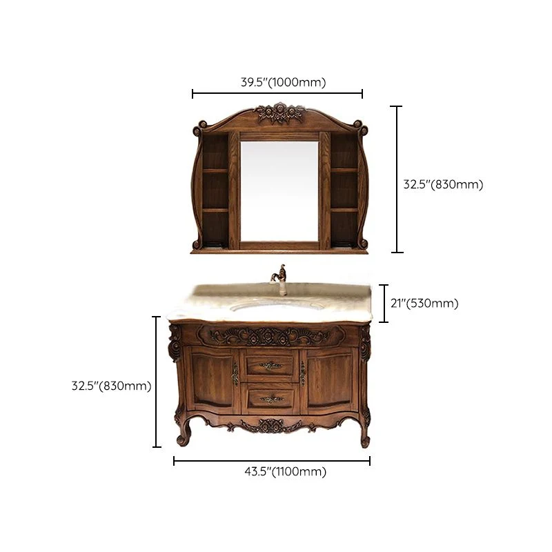 Tocador de baño tradicional, espejo de madera maciza incluido, mueble de tocador de baño Clearhalo
