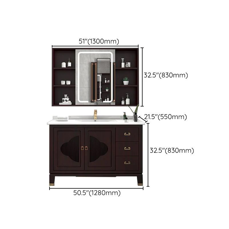 Tocador de baño tradicional, mueble independiente de madera y estantes, juego de tocador incluido Clearhalo