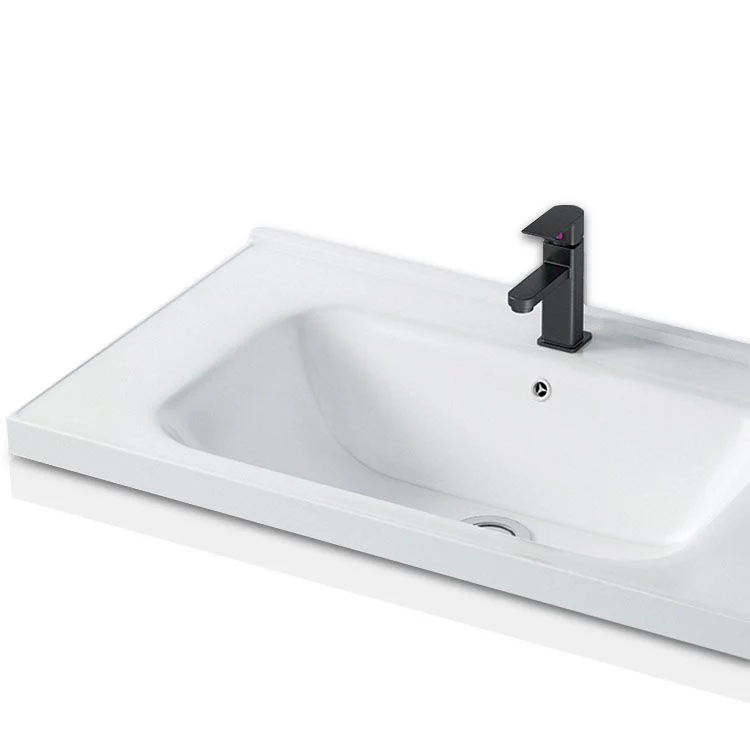 Tocador blanco rectangular, lavabo individual, montaje en pared, 2 puertas, grifo, marco de metal, espejo, tocador Clearhalo