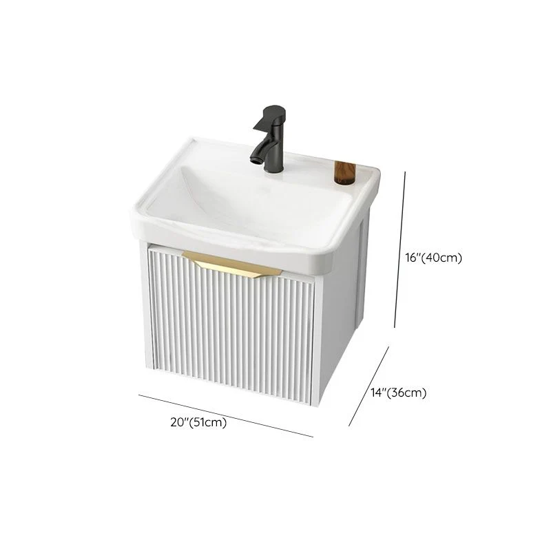 Tocador blanco rectangular, lavabo individual, montaje en pared, 2 puertas, grifo, marco de metal, espejo, tocador Clearhalo