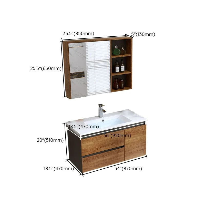 Tocador con 2 cajones, marco de madera, estantes independientes, espejo incluido, tocador con lavabo individual Clearhalo