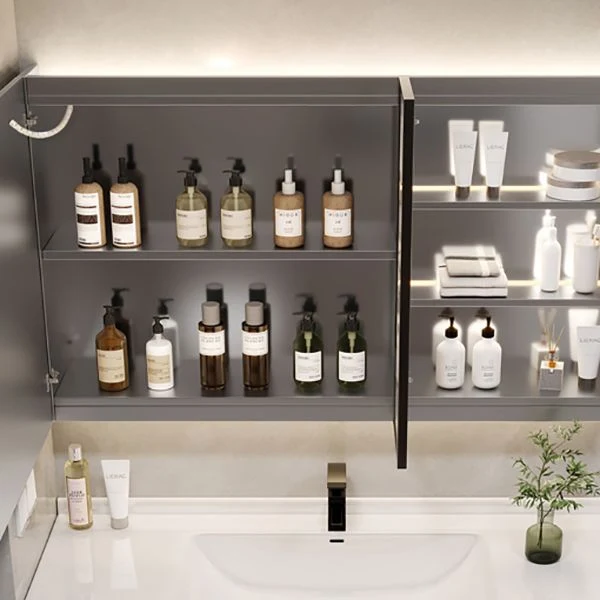 Tocador con 2 cajones, marco de metal blanco, montaje en pared, espejo rectangular, tocador con lavabo individual Clearhalo