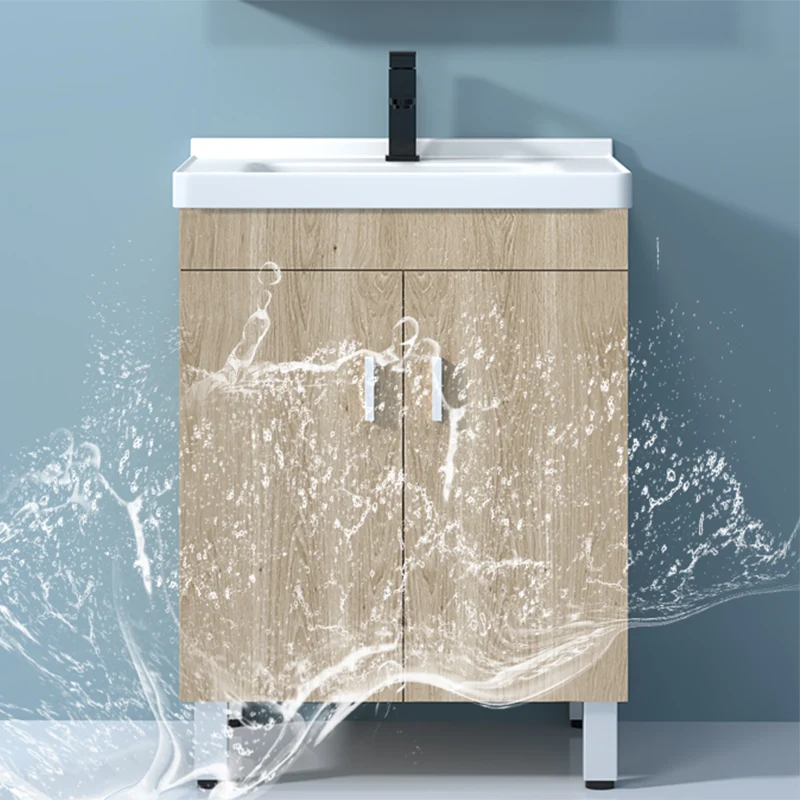 Tocador con espejo, tocador de baño rectangular independiente de madera con 2 puertas y lavabo individual Clearhalo