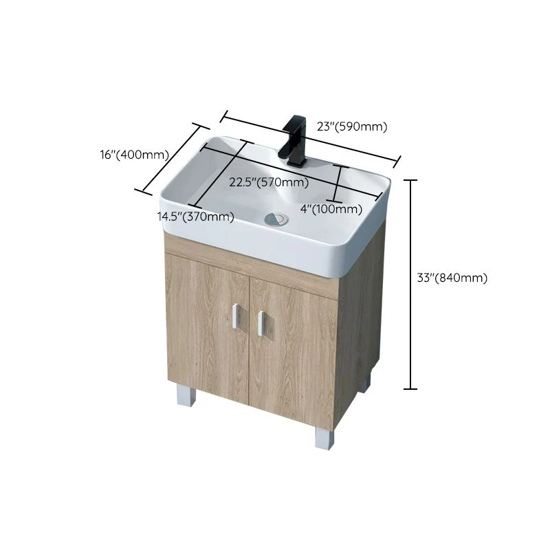 Tocador con espejo, tocador de baño rectangular independiente de madera con 2 puertas y lavabo individual Clearhalo