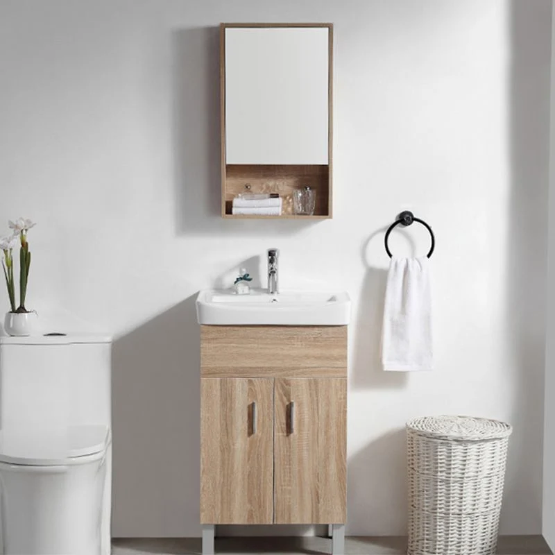 Tocador con espejo, tocador de baño rectangular independiente de madera con 2 puertas y lavabo individual Clearhalo