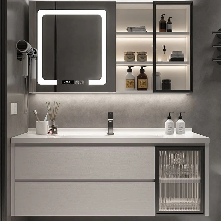 Tocador con lavabo Glam de madera, lavabo de baño independiente con espejo Clearhalo