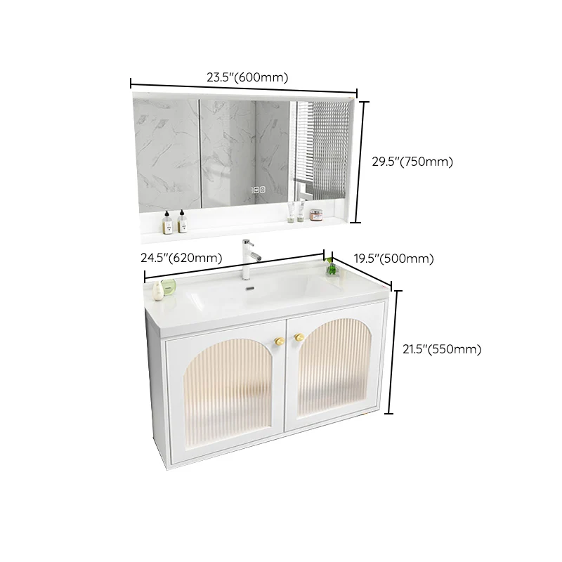 Tocador con lavabo Glam, tocador de baño con encimera de cerámica rectangular blanco individual Clearhalo