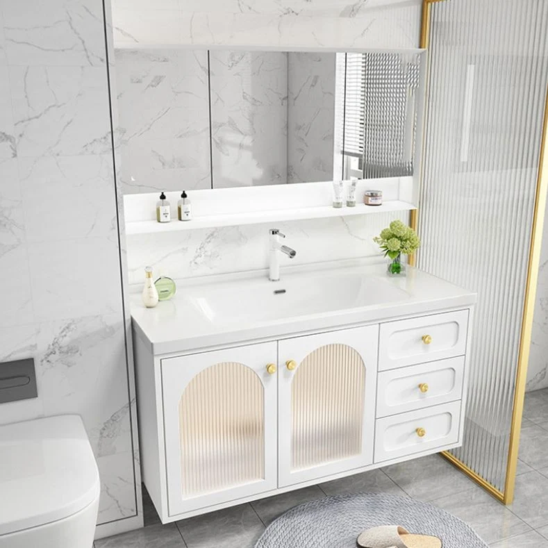 Tocador con lavabo Glam, tocador de baño con encimera de cerámica rectangular blanco individual Clearhalo