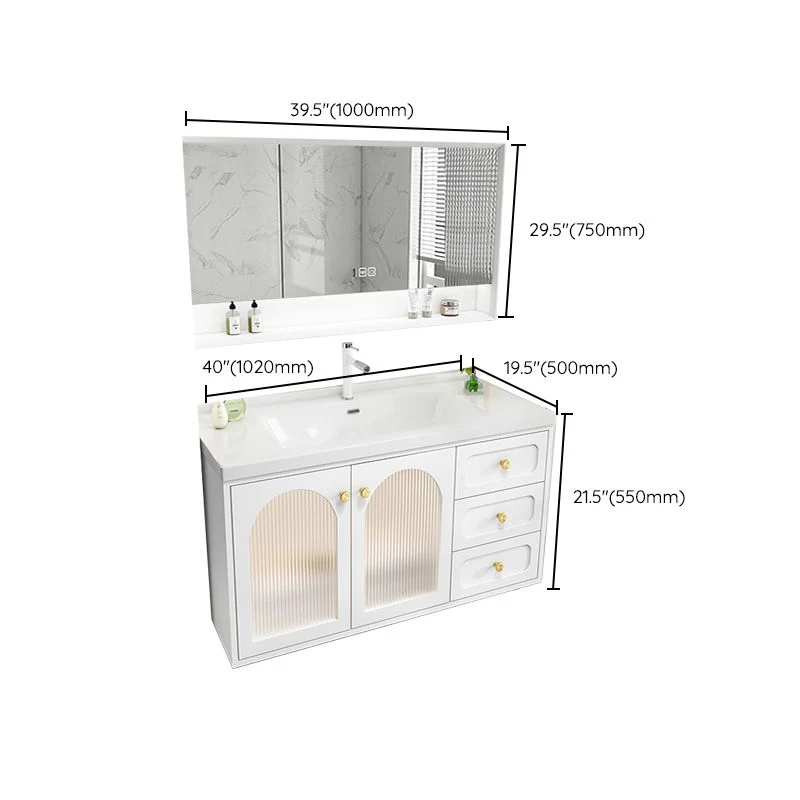 Tocador con lavabo Glam, tocador de baño con encimera de cerámica rectangular blanco individual Clearhalo