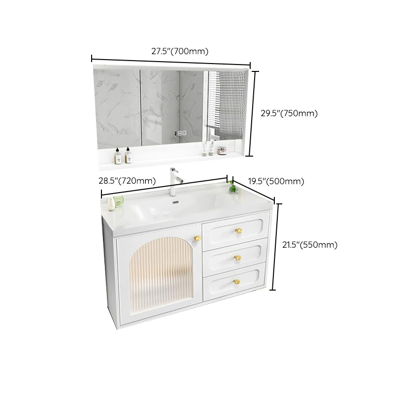 Tocador con lavabo Glam, tocador de baño con encimera de cerámica rectangular blanco individual Clearhalo
