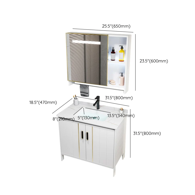 Tocador con lavabo de metal, lavabo de baño independiente con lavabo individual Clearhalo