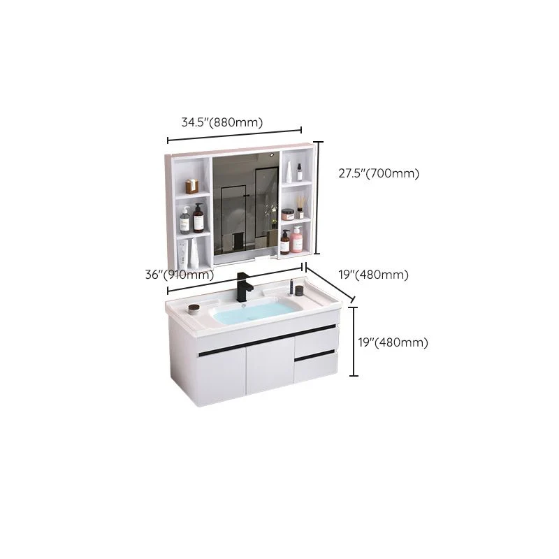 Tocador con lavabo moderno, tocador de baño con lavabo individual ovalado con tapa de cerámica blanca Clearhalo