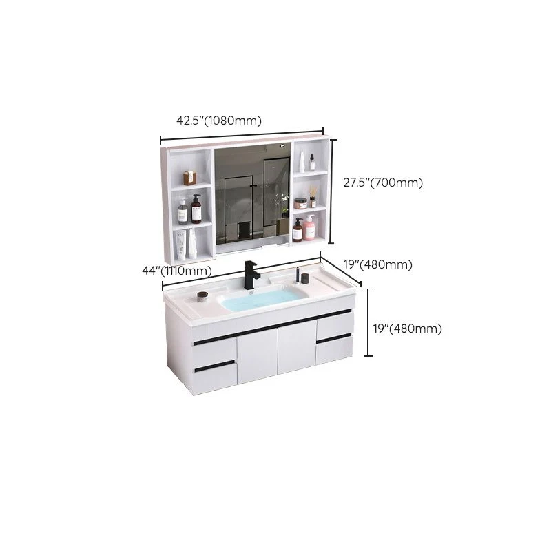 Tocador con lavabo moderno, tocador de baño con lavabo individual ovalado con tapa de cerámica blanca Clearhalo