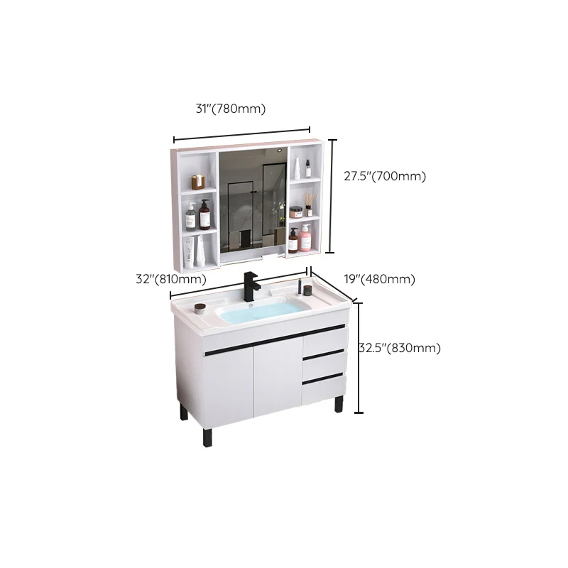 Tocador con lavabo moderno, tocador de baño con lavabo individual ovalado con tapa de cerámica blanca Clearhalo