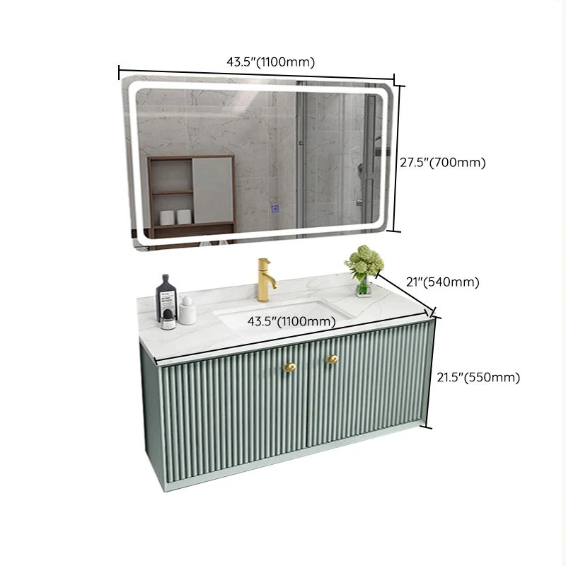 Tocador con marco de madera Glam Green, espejo para lavabo individual, tocador de baño montado en la pared con cajones Cle...