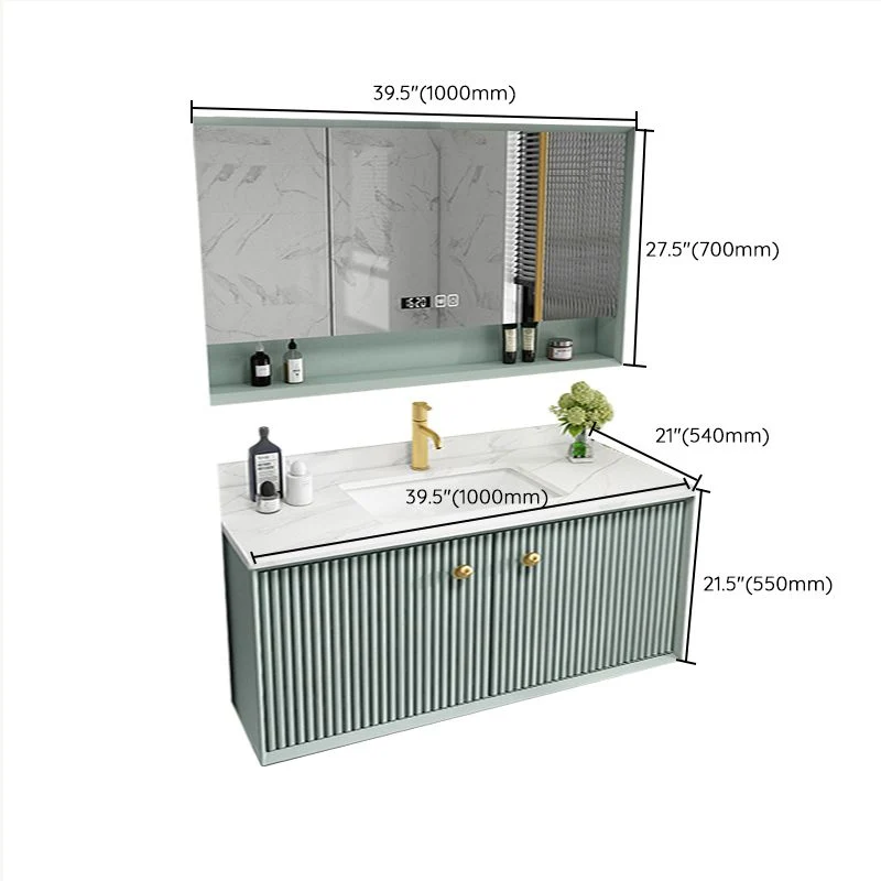 Tocador con marco de madera Glam Green, espejo para lavabo individual, tocador de baño montado en la pared con cajones Cle...