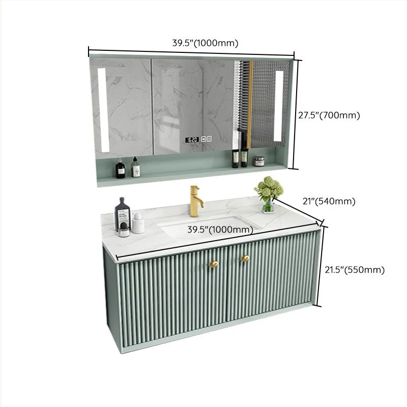 Tocador con marco de madera Glam Green, espejo para lavabo individual, tocador de baño montado en la pared con cajones Cle...