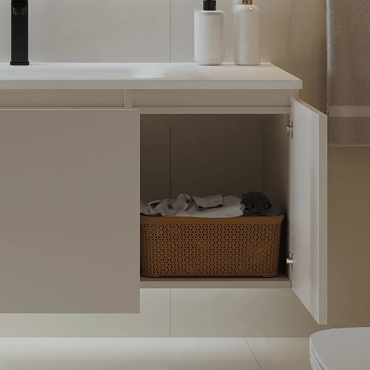Tocador con marco de madera Glam, lavabo individual blanco, tocador rectangular de pared con espejo Clearhalo