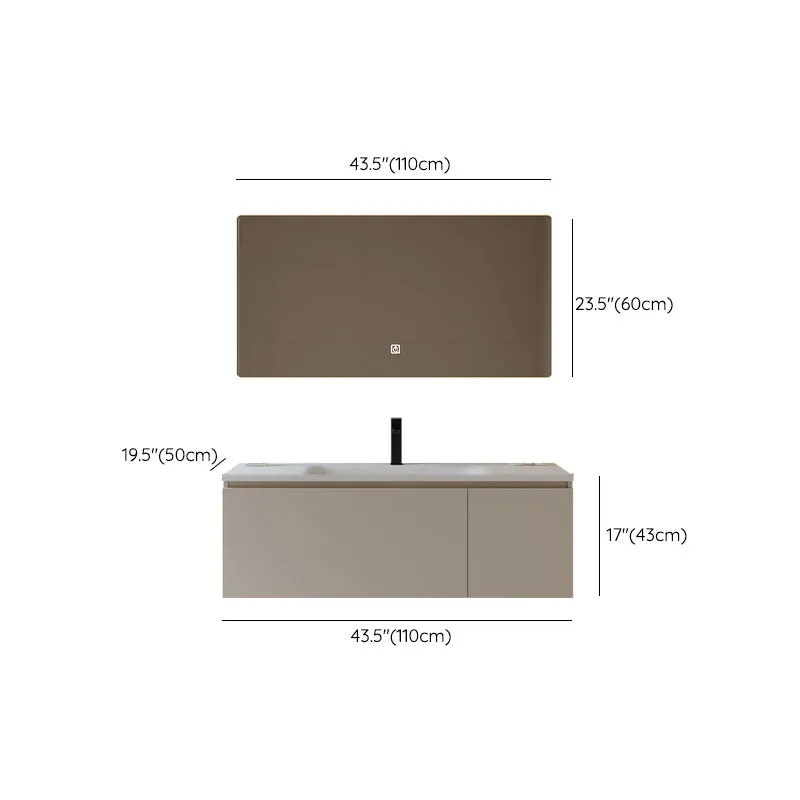 Tocador con marco de madera Glam, lavabo individual blanco, tocador rectangular de pared con espejo Clearhalo