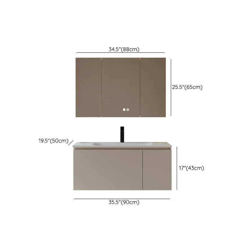Tocador con marco de madera Glam, lavabo individual blanco, tocador rectangular de pared con espejo Clearhalo