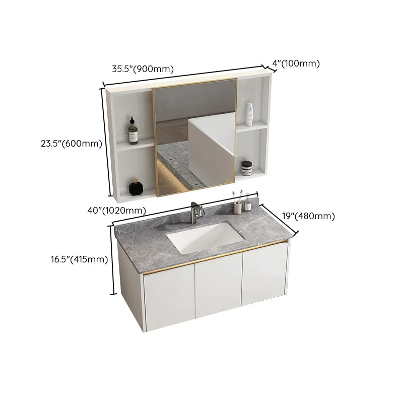 Tocador con marco de metal blanco, 2 puertas, montaje en pared, grifo de espejo para lavabo individual, tocador rectangula...