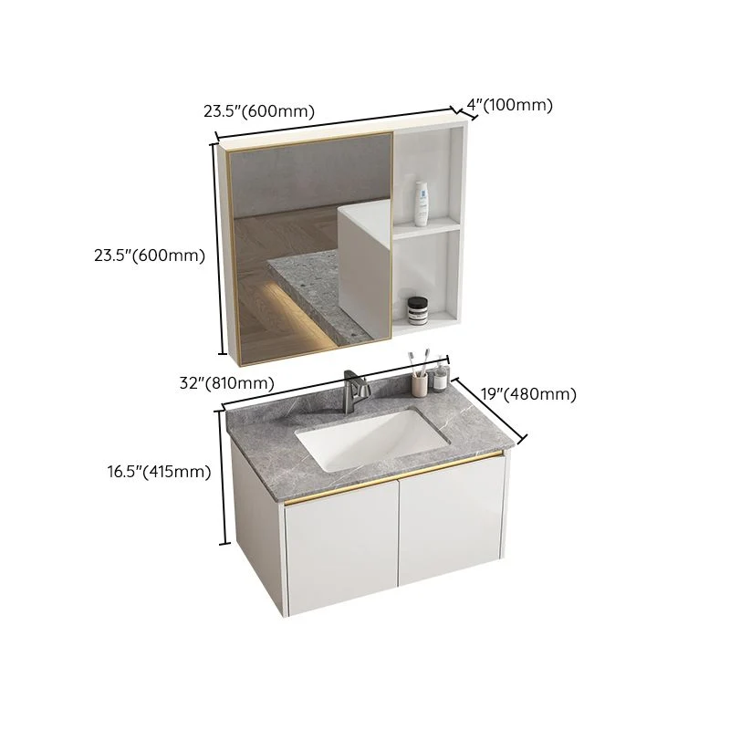 Tocador con marco de metal blanco, 2 puertas, montaje en pared, grifo de espejo para lavabo individual, tocador rectangula...