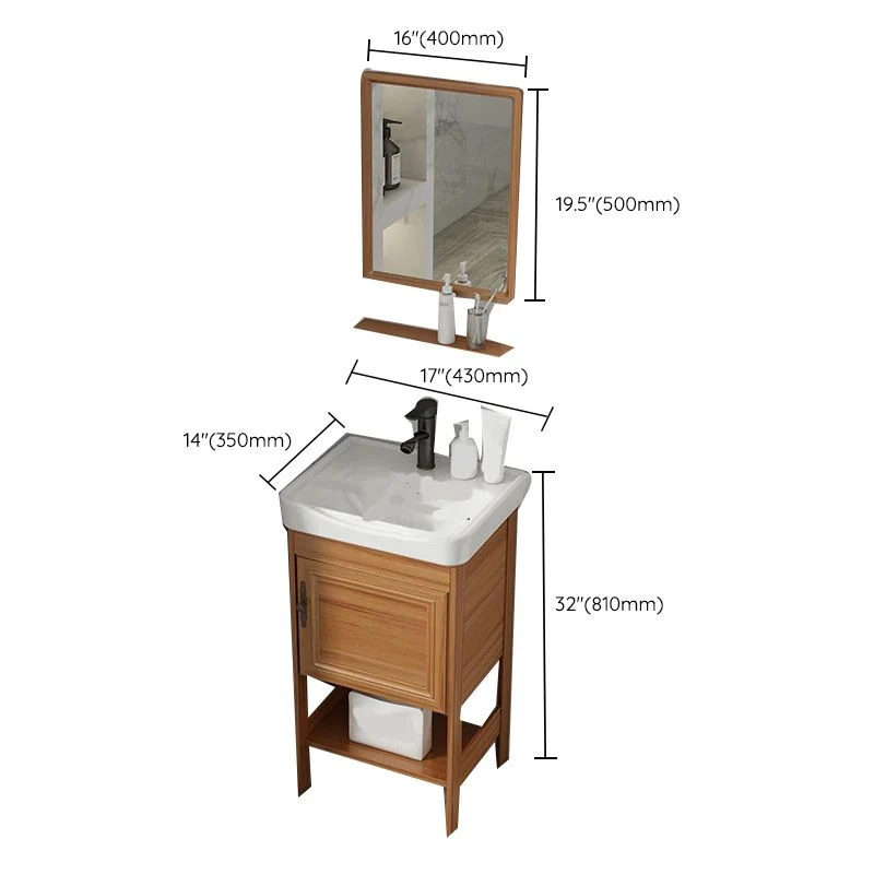 Tocador contemporáneo, lavabo, espejo de madera, mueble de baño, tocador ahorrador de espacio Clearhalo