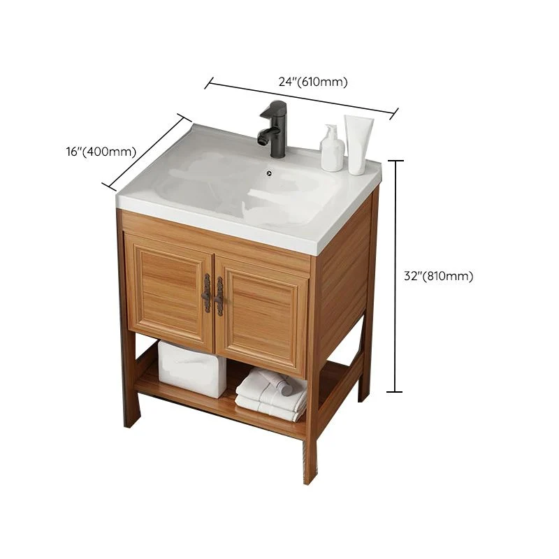 Tocador contemporáneo, lavabo, espejo de madera, mueble de baño, tocador ahorrador de espacio Clearhalo