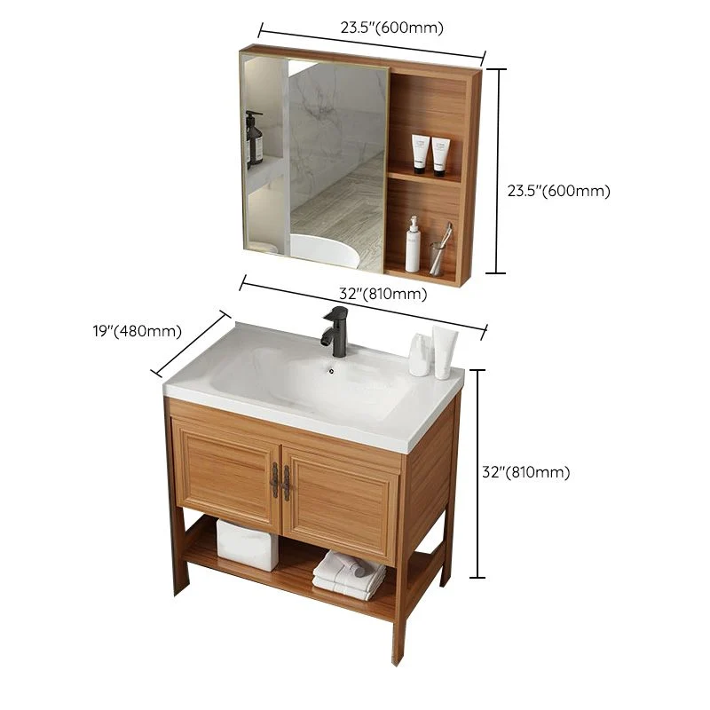 Tocador contemporáneo, lavabo, espejo de madera, mueble de baño, tocador ahorrador de espacio Clearhalo