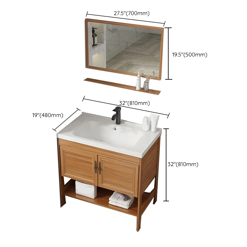 Tocador contemporáneo, lavabo, espejo de madera, mueble de baño, tocador ahorrador de espacio Clearhalo