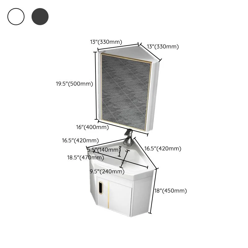 Tocador de esquina montado en la pared, espejo triangular para lavabo individual, tocador de baño con marco de metal y pue...