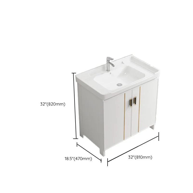 Tocador Fregadero blanco Cajones de cerámica Grifo Puertas Tocador con espejo Clearhalo