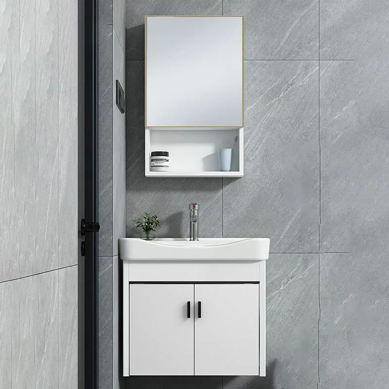 Tocador de fregadero contemporáneo, mueble con espejo de Color sólido, tocador ahorrador de espacio para baño Clearhalo