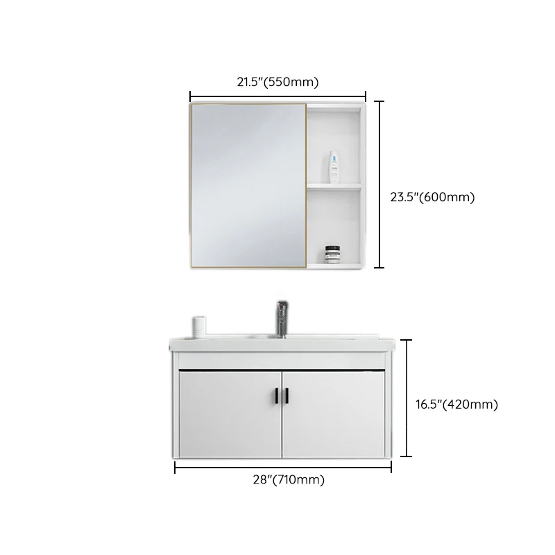 Tocador de fregadero contemporáneo, mueble con espejo de Color sólido, tocador ahorrador de espacio para baño Clearhalo