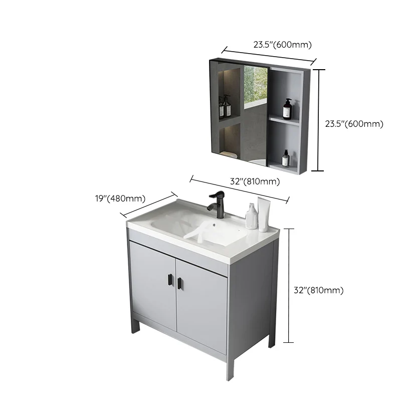 Tocador de fregadero contemporáneo, mueble independiente con espejo, consola abierta con juego de fregadero Clearhalo