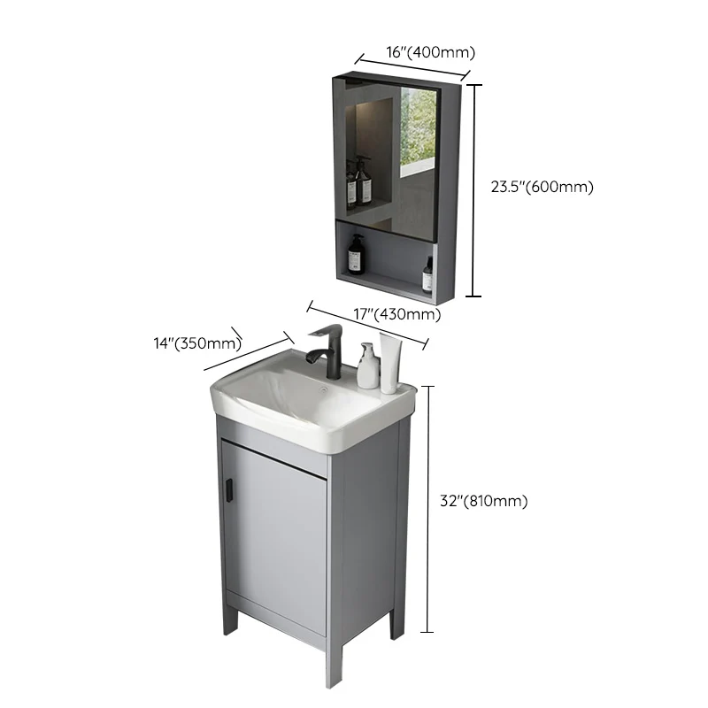 Tocador de fregadero contemporáneo, mueble independiente con espejo, consola abierta con juego de fregadero Clearhalo