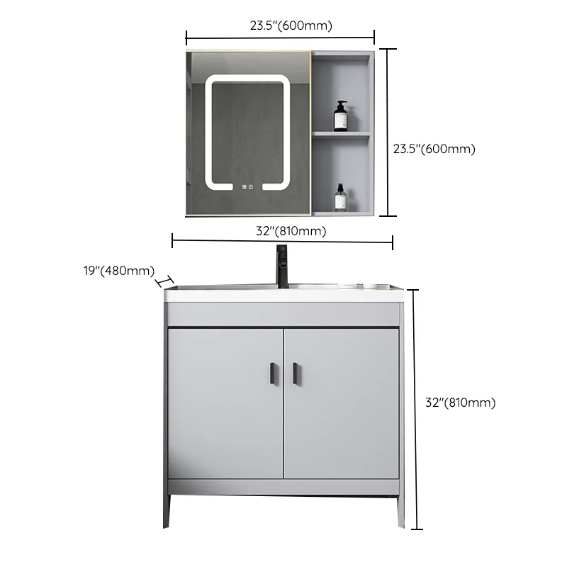 Tocador de fregadero contemporáneo, mueble independiente con espejo, consola abierta con juego de fregadero Clearhalo