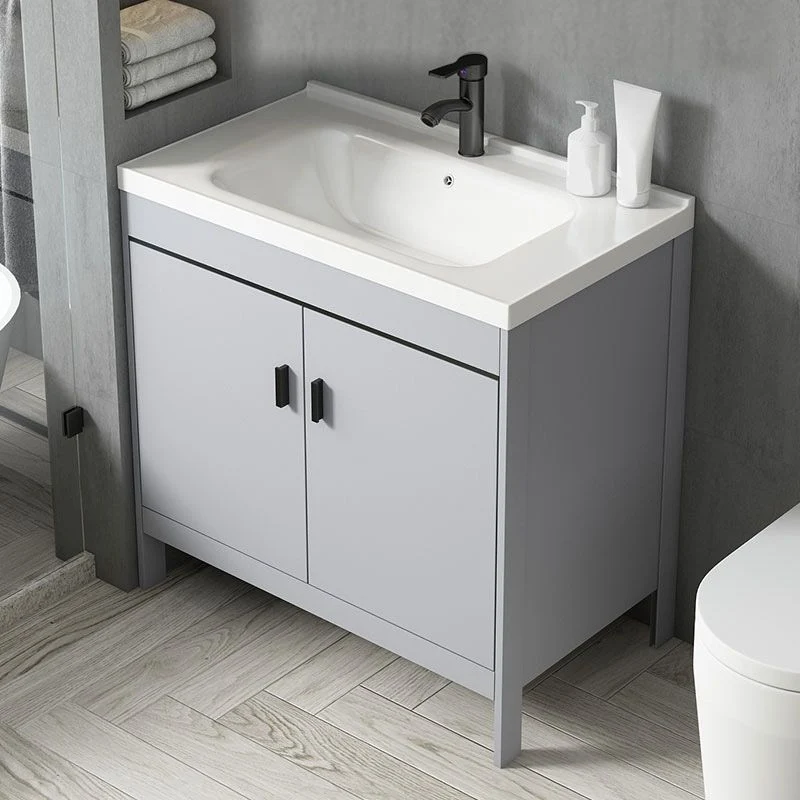 Tocador de fregadero contemporáneo, mueble independiente con espejo, consola abierta con juego de fregadero Clearhalo