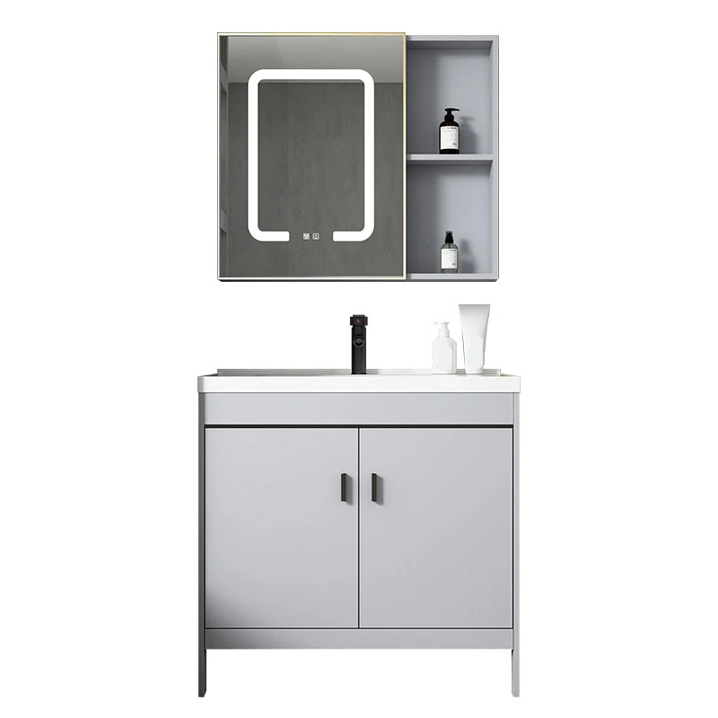 Tocador de fregadero contemporáneo, mueble independiente con espejo, consola abierta con juego de fregadero Clearhalo