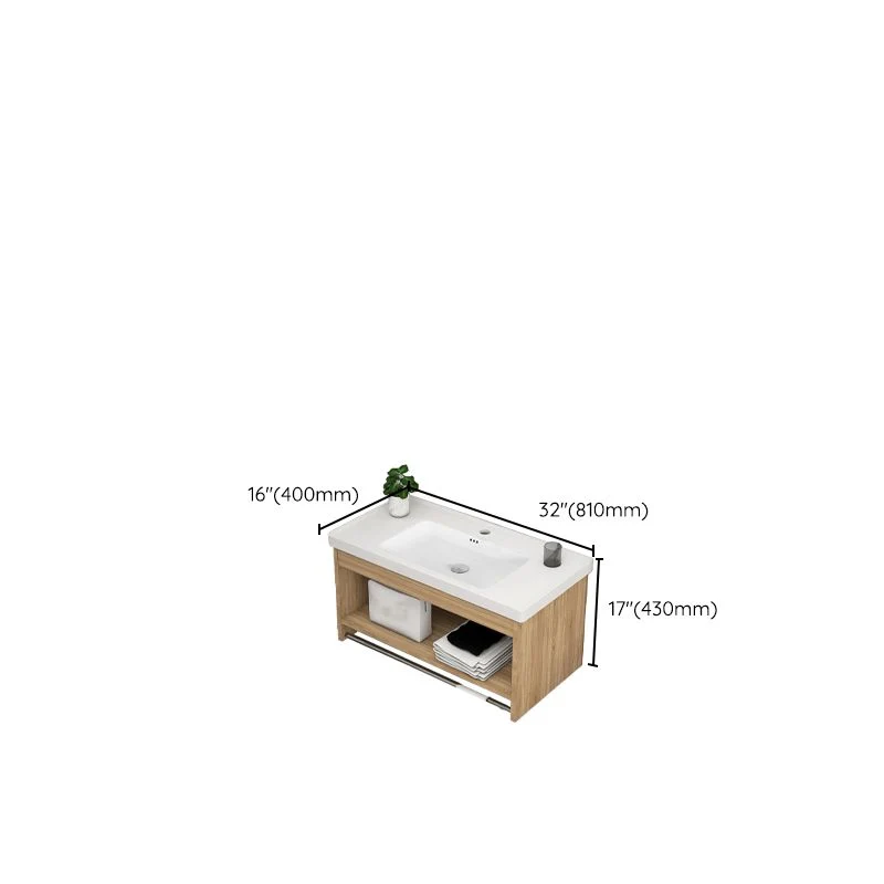 Tocador de fregadero moderno con tapa de cerámica rectangular, tocador de montaje en pared simple Clearhalo