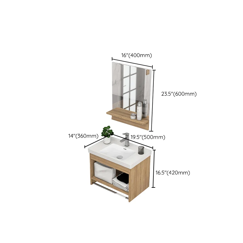 Tocador de fregadero moderno con tapa de cerámica rectangular, tocador de montaje en pared simple Clearhalo