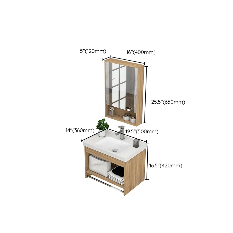 Tocador de fregadero moderno con tapa de cerámica rectangular, tocador de montaje en pared simple Clearhalo