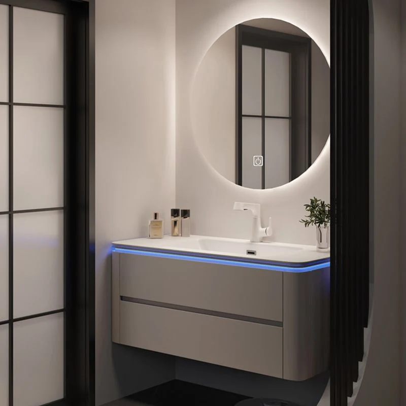 Tocador de fregadero moderno con tapa de cerámica montado en la pared con puerta de cierre suave Clearhalo