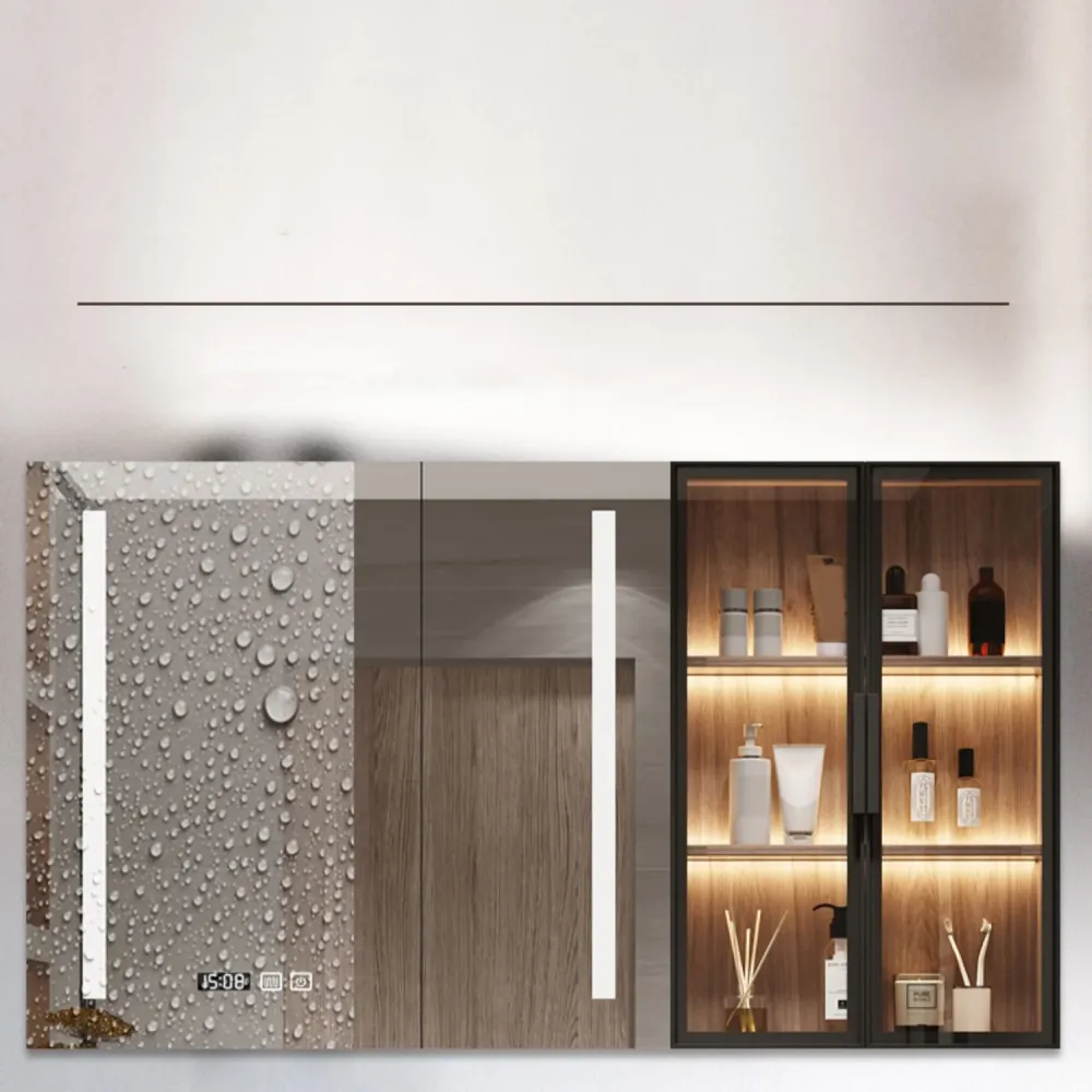 Tocador impermeable con cajones para lavabo individual, marco de madera, tocador de pared con espejo Clearhalo