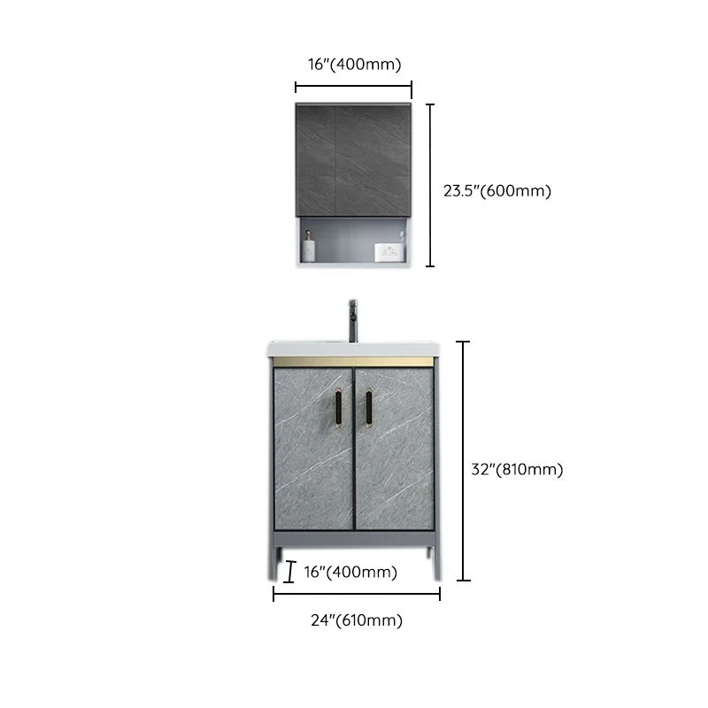 Tocador independiente de aluminio para lavabo de baño, gris, con grifo, mueble de tocador para baño Clearhalo