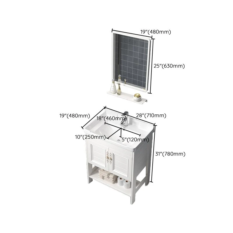 Tocador independiente con estantes blancos incluidos Tocador rectangular con lavabo individual y espejo Clearhalo