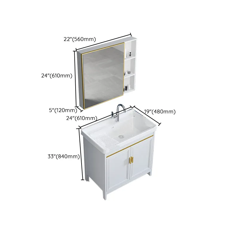 Tocador independiente con lavabo individual, marco de metal, espejo rectangular blanco, tocador con puertas Clearhalo