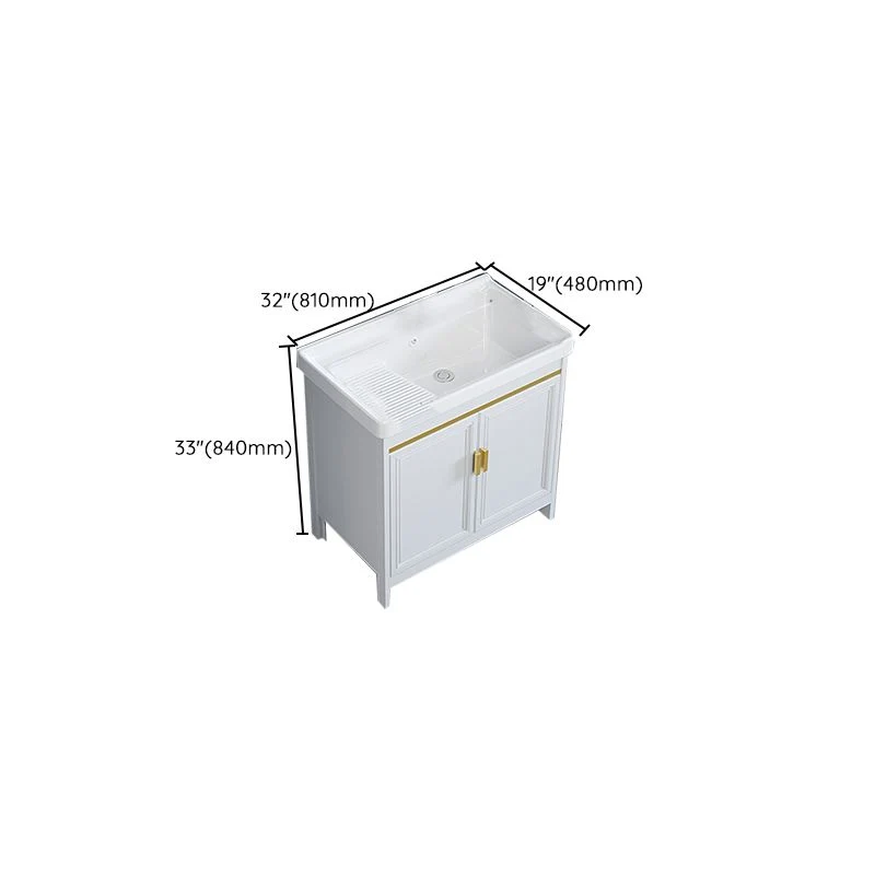 Tocador independiente con lavabo individual, marco de metal, espejo rectangular blanco, tocador con puertas Clearhalo